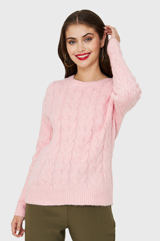 Sweater Trenzado Tipo Lana Rosado