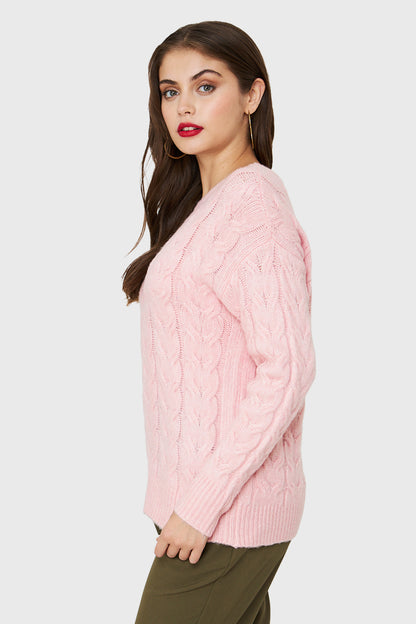 Sweater Trenzado Tipo Lana Rosado