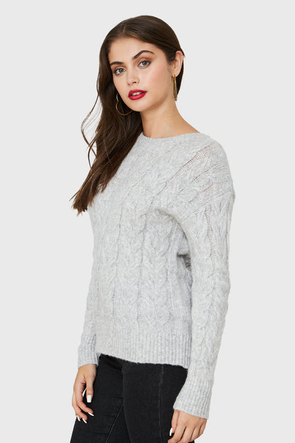 Sweater Trenzado Tipo Lana Gris