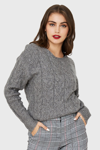 Sweater Trenzado Tipo Lana Grafito