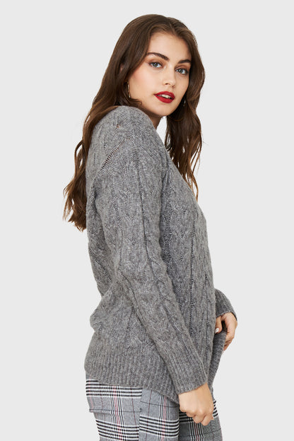 Sweater Trenzado Tipo Lana Grafito