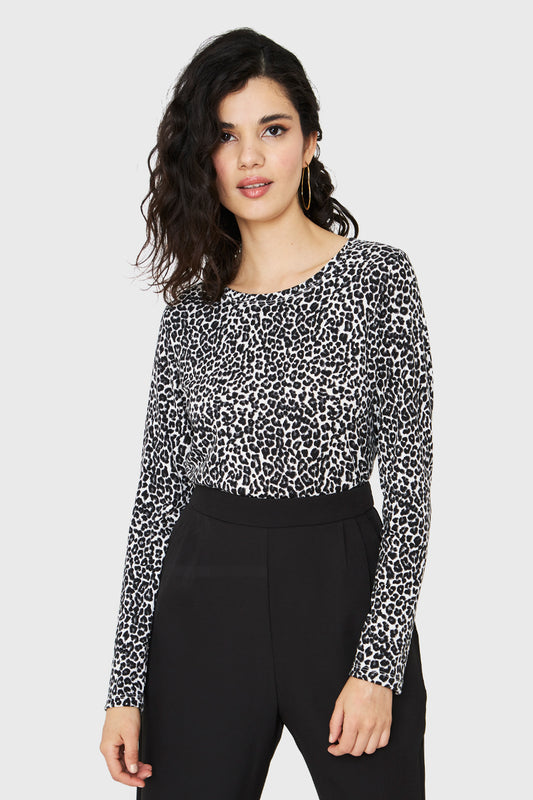 Polera Manga Larga Leopard Blanco