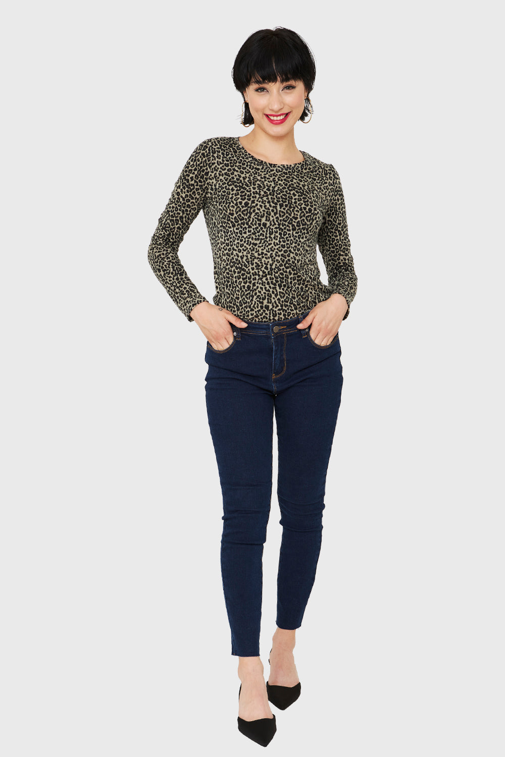 Polera Manga Larga Leopard Oliva