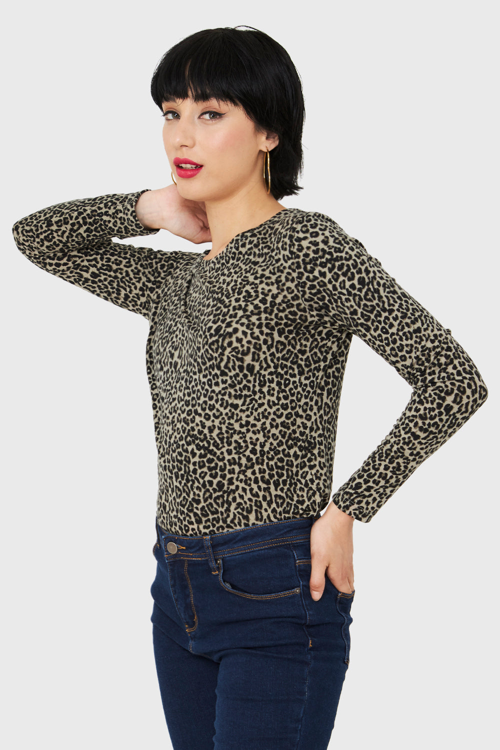 Polera Manga Larga Leopard Oliva