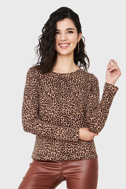 Polera Manga Larga Leopard Café