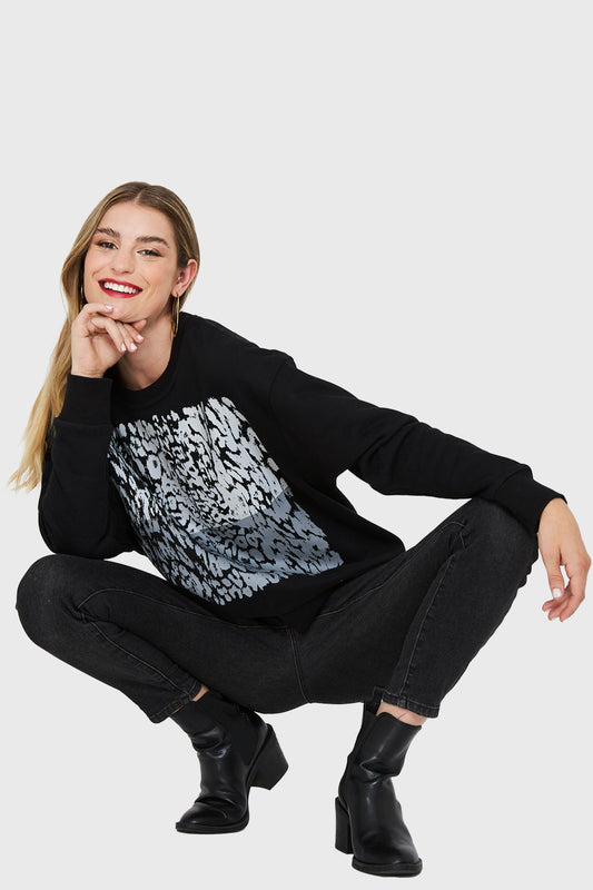 Polerón Print Leopard Negro