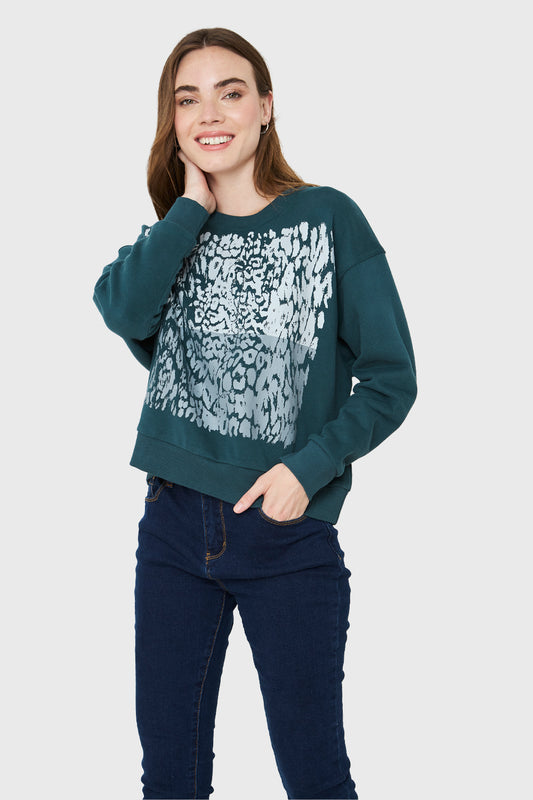 Polerón Print Leopard Verde Petróleo