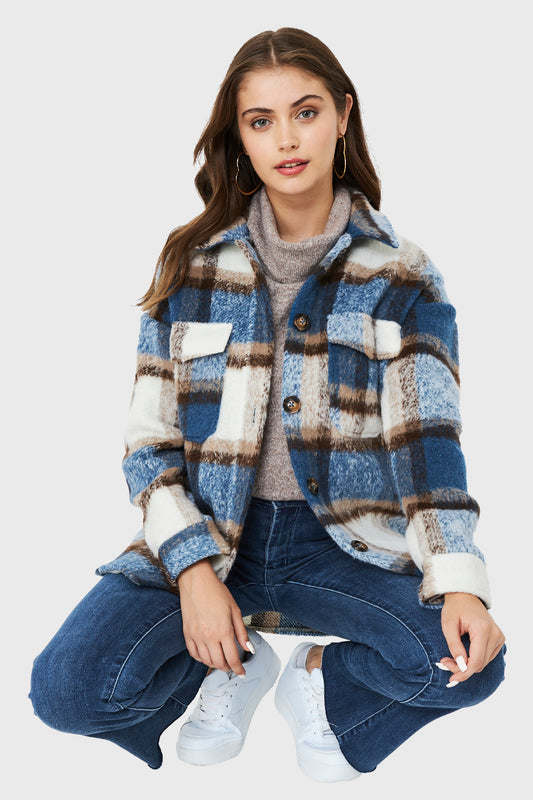 Chaqueta Camisera Cuadros Celeste