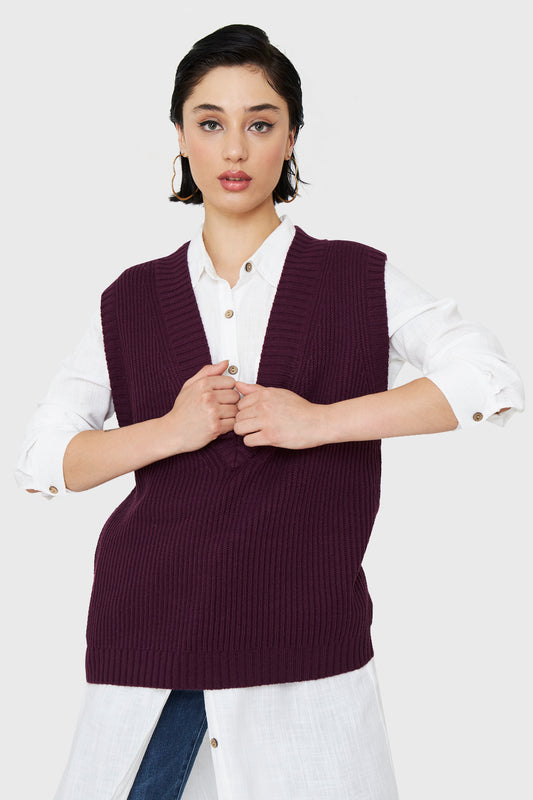 Chaleco Cuello V Oversize Uva