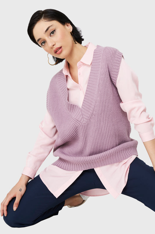Chaleco Cuello V Oversize Lila
