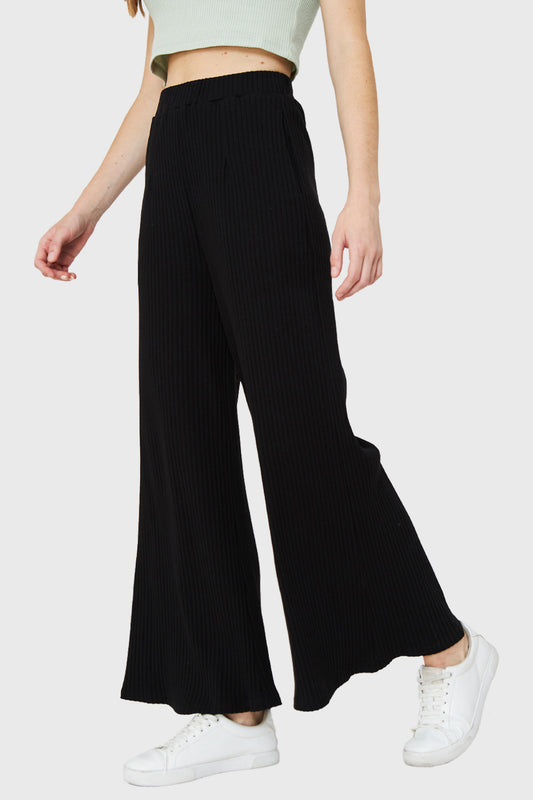 Pantalón Palazzo Acanalado Negro