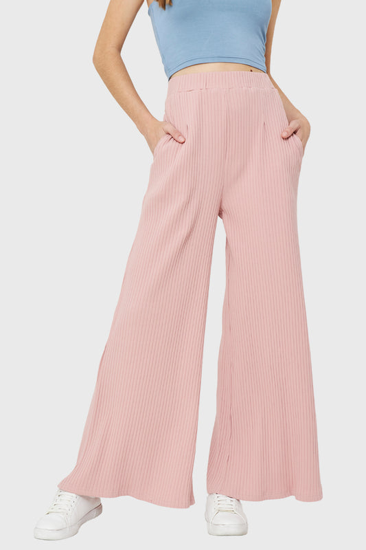 Pantalón Palazzo Acanalado Rosado