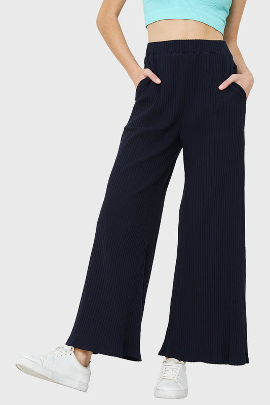 Pantalón Palazzo Acanalado Azul Marino