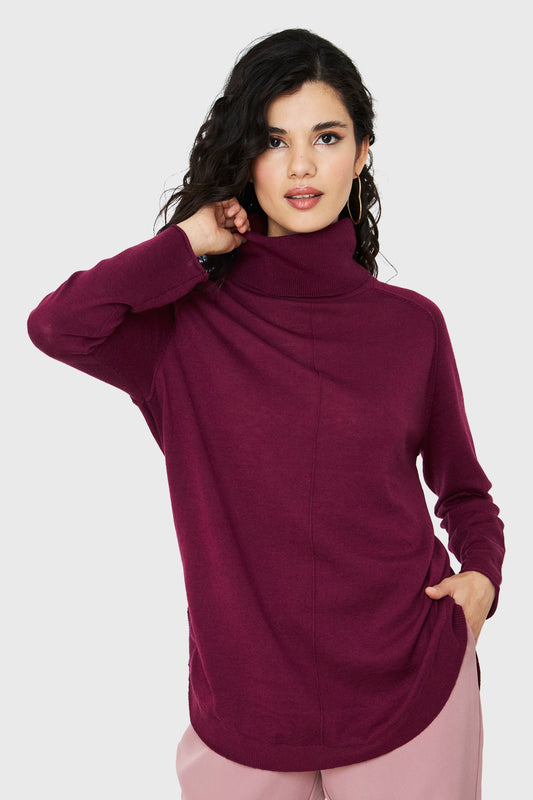 Tejido Cuello Tortuga Holgado Burdeo