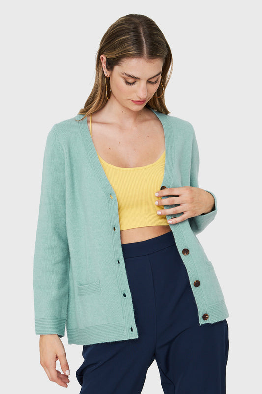 Cárdigan Abotonado Bolsillos Menta