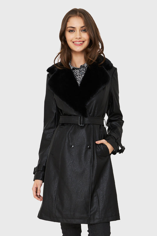 Chaqueta Midi Ecocuero Negro