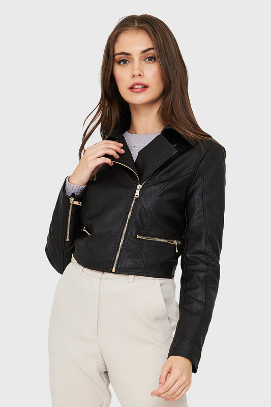 Chaqueta Ecocuero Biker Corta Negro