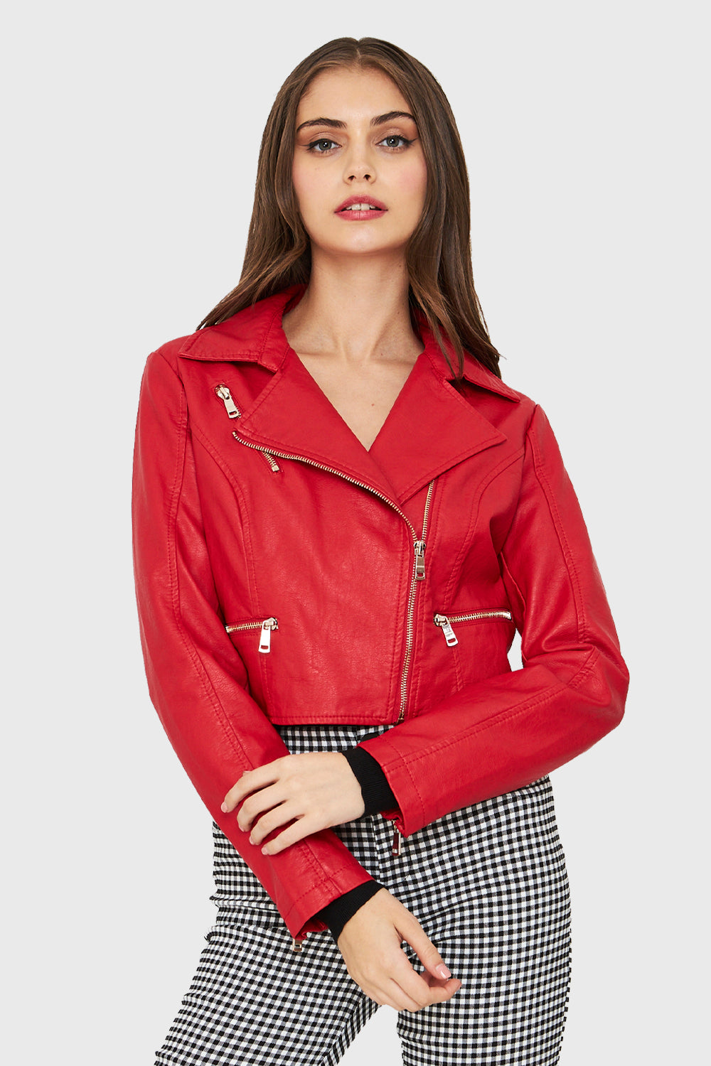 Chamarra Biker Chamarra Piel Roja Biker Jacket Chaqueta Biker Roja