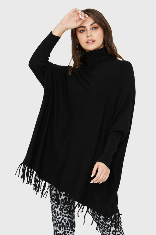 Poncho Murciélago Flecos Negro