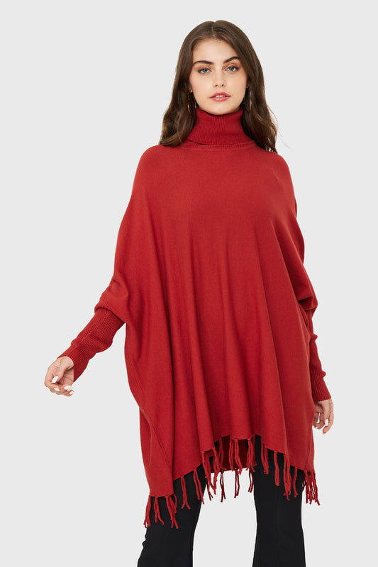 Poncho Murciélago Flecos Rojo