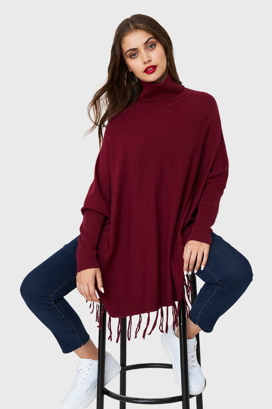 Poncho Murciélago Flecos Burdeo