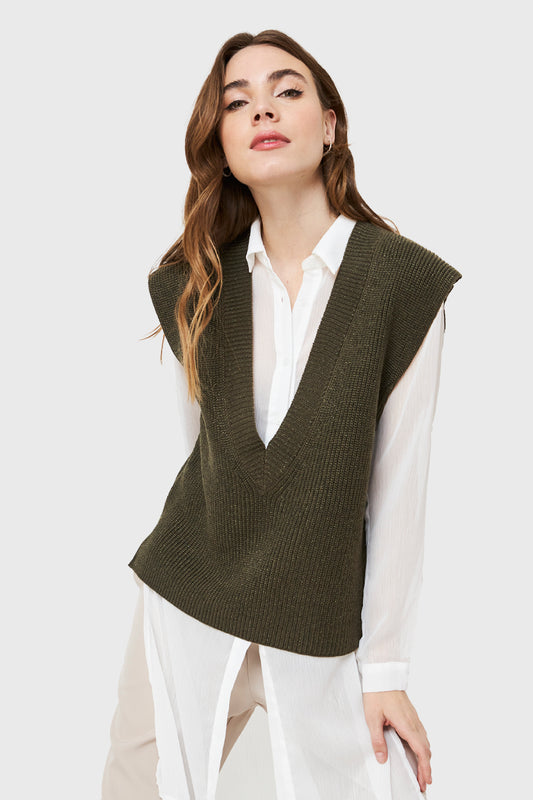Chaleco Escote V Profundo Oliva