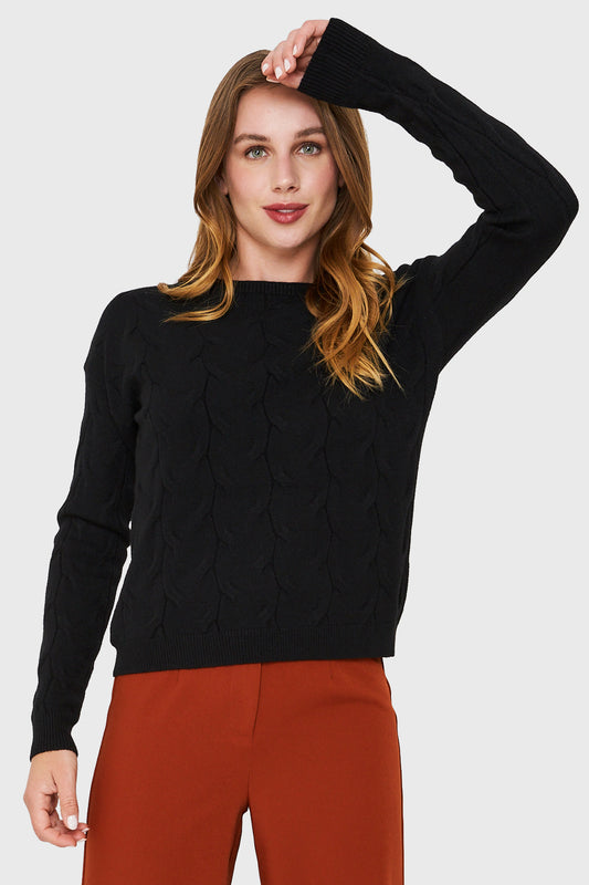 Sweater Patrón Trenzas Negro