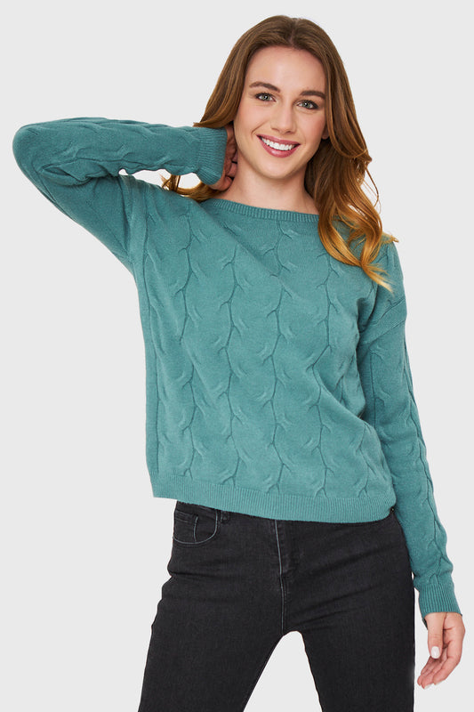 Sweater Patrón Trenzas Verde
