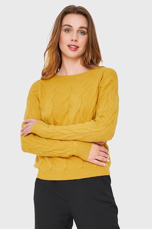 Sweater Patrón Trenzas Mostaza