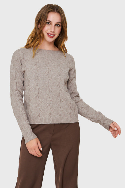 Sweater Patrón Trenzas Khaki