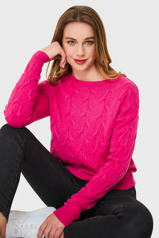 Sweater Patrón Trenzas Fucsia