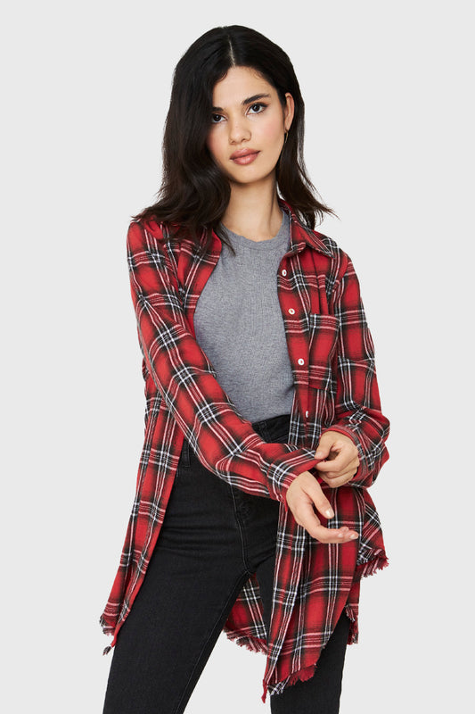 Camisa Cuadrillé Flecos Rojo
