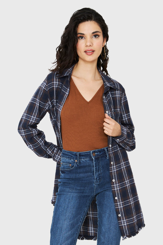Camisa Cuadrillé Flecos Azul Marino