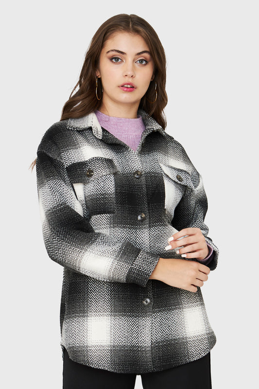 Chaqueta Cuadrillé Bolsillos Gris