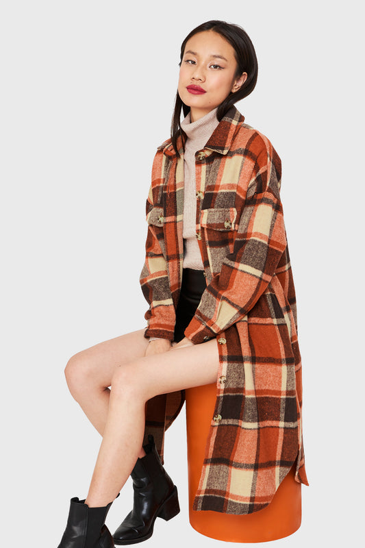 Sobrecamisa Larga Escocés Naranjo