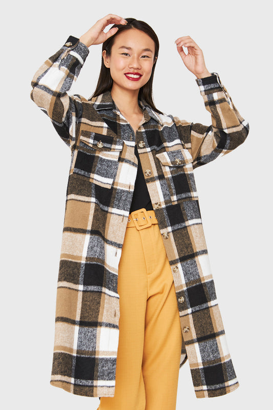 Sobrecamisa Larga Escocés Khaki