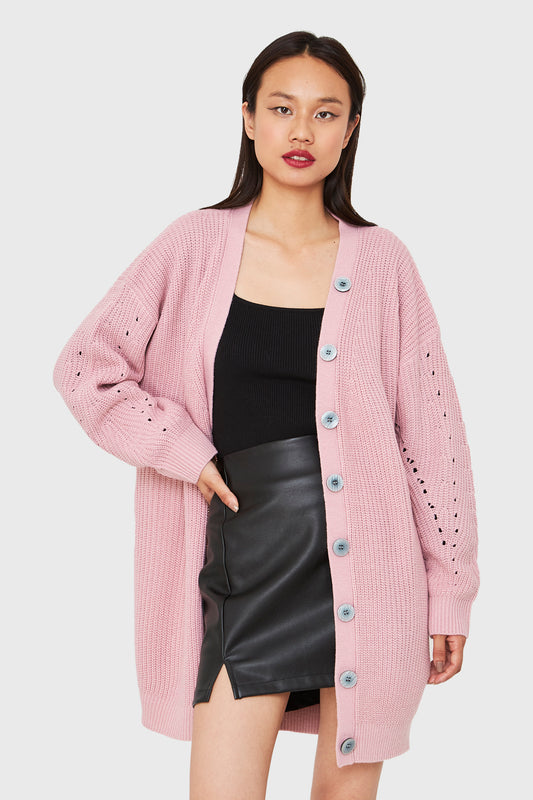 Cárdigan Básico Oversize Rosado