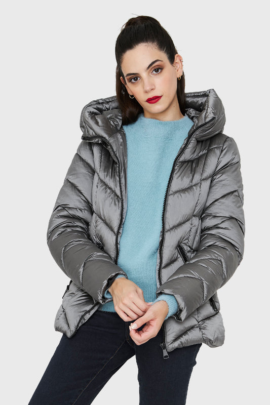 Parka Corta Gorro Gris