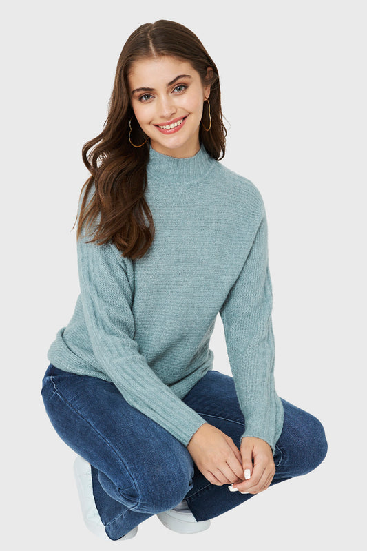 Sweater Cuello Alto Acanalado Menta