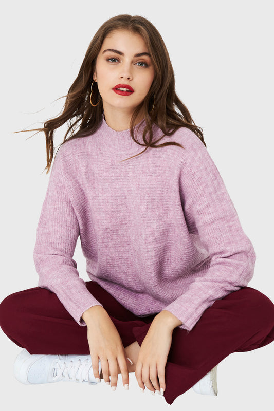 Sweater Cuello Alto Acanalado Lila