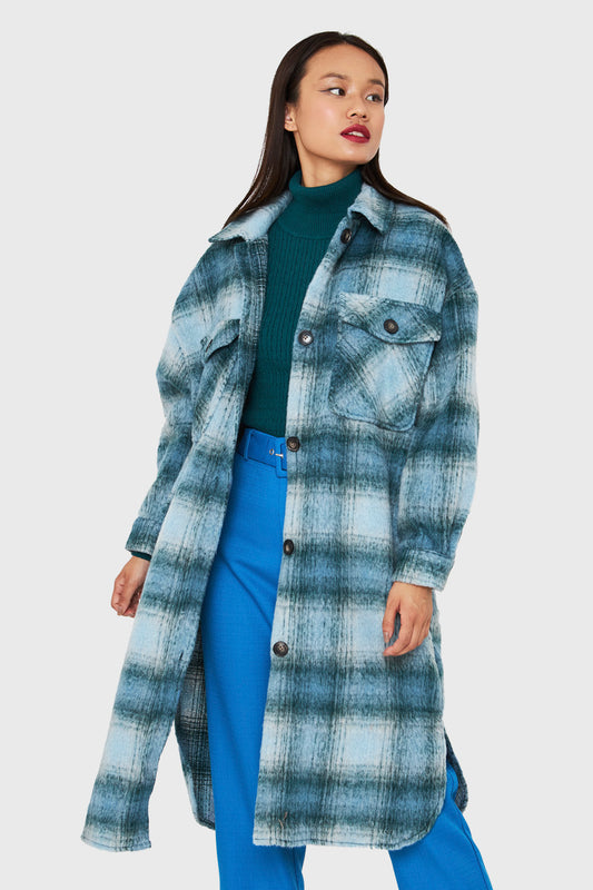 Abrigo Oversize Cuadrillé Celeste