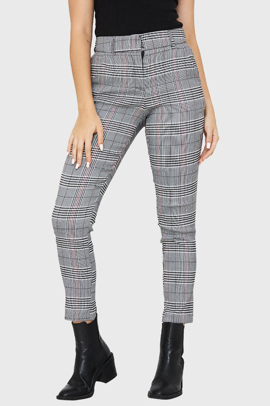 Pantalón Príncipe de Gales Gris/Burdeo