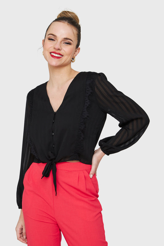 Blusa Nudo Detalle Encaje Negro