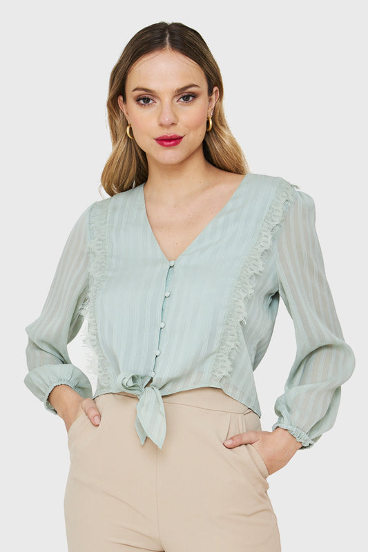 Blusa Nudo Detalle Encaje Menta