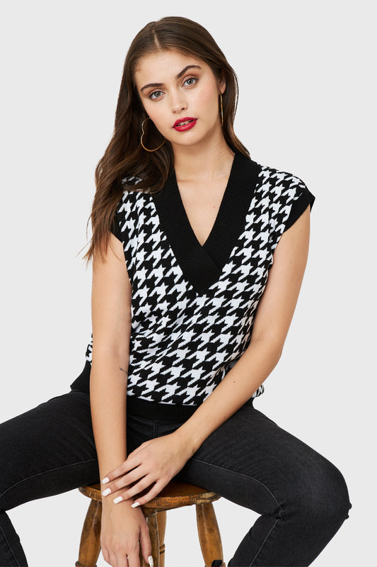 Chaleco Pied De Poule Negro