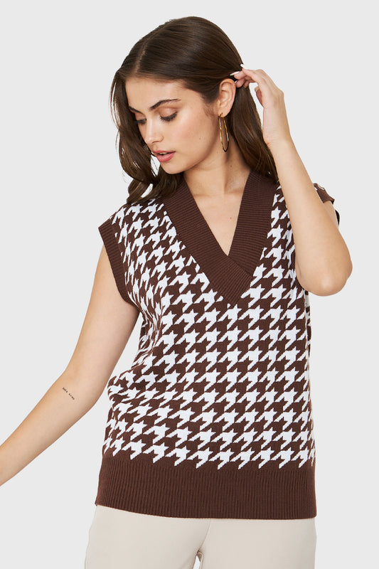 Chaleco Pied De Poule Café