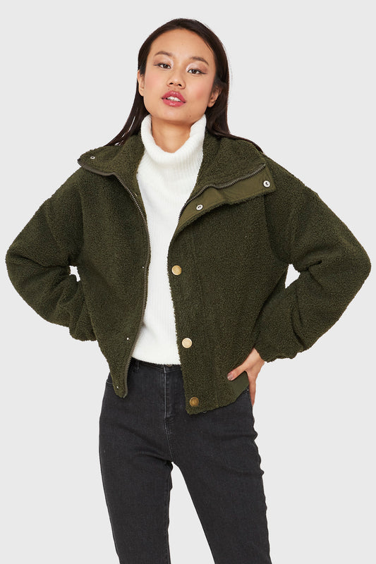 Chaqueta Teddy Cierre Y Broches Oliva