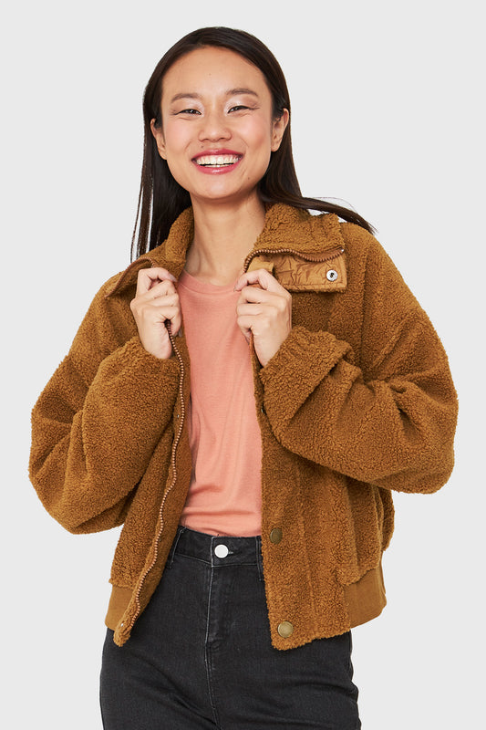Chaqueta Teddy Cierre Y Broches Café