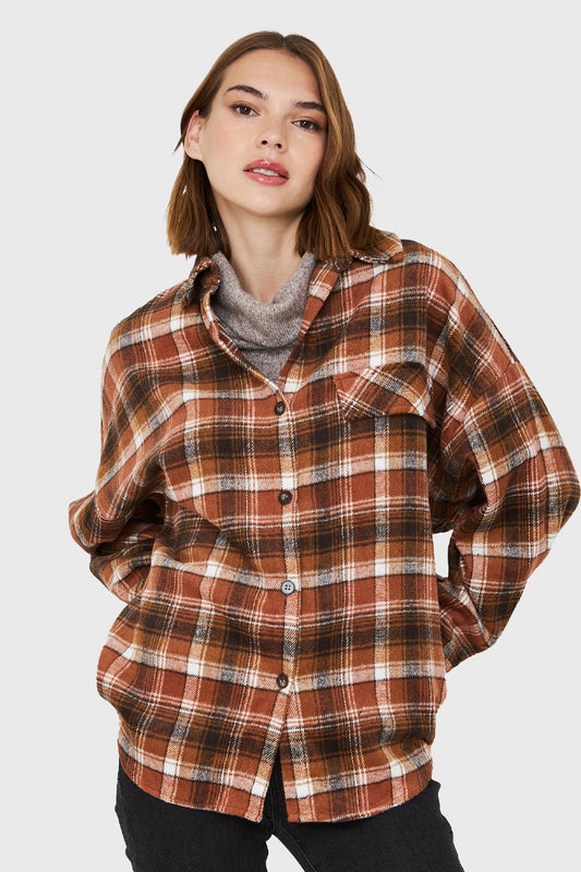 Camisa Tipo Franela Cuadrillé Naranjo