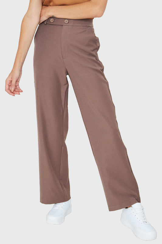 Pantalón Recto Botones Taupe